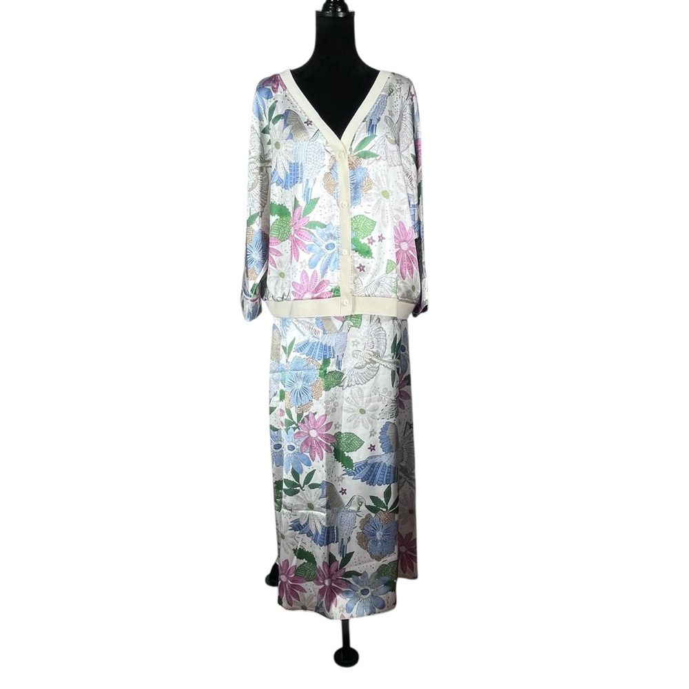 Retro Floral Print Skirt Set Like My Choice Cardigan Jacket Top Maxi Skirt Mod